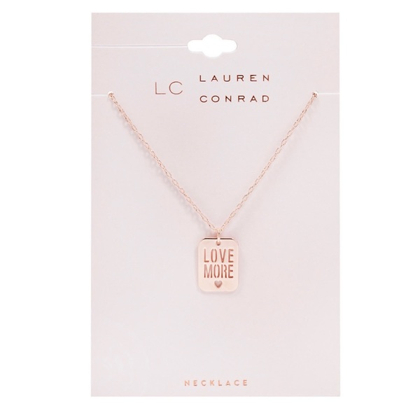sweet rose gold tone "Love More" dog tag necklace from LC Lauren Conrad